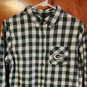 Girls Large (11-13) NFL Juniors Green Bay Packers Green Plaid Flannel Shirt